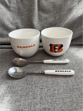 Cincinnati Bengals Bowl Set 2 Bowls 2 Spoons The Memory Company NFL Ceramic